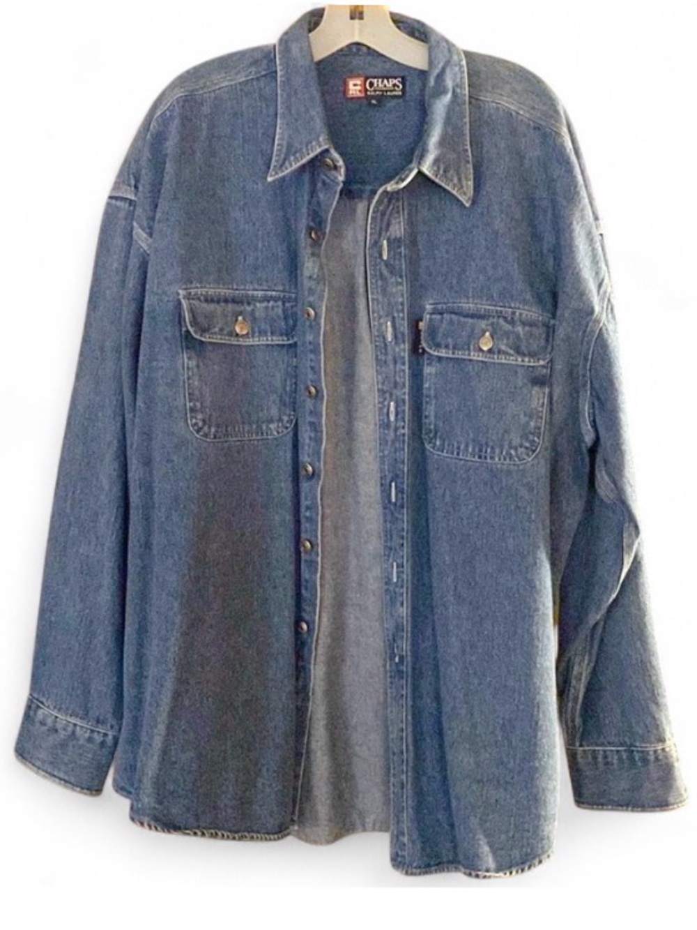 Chaps Ralph Lauren Mens XL Denim Shirt Jacket Blue Button Front Cotton